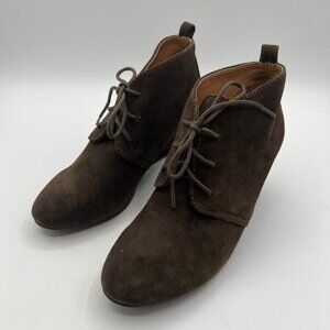 Nine West Women's Brown/Green ILLUSION Suede Lace Up Wedge Boots - Size 6.5